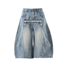 Load image into Gallery viewer, Metal Unisex Wide-Leg Curved Blade Denim Shorts
