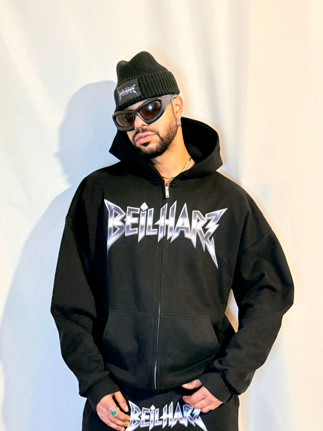 Metal Beilharz Unisex Cropped Double-Zip Hoodie (460 GSM)